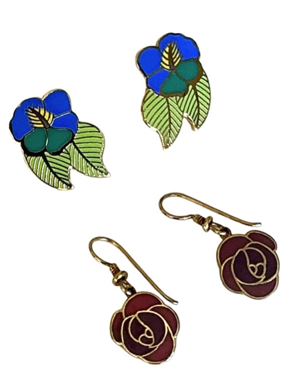 Two (2) Pair Vintage Laurel Burch Iconic "Flower Collection" Earrings